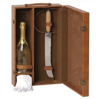 photo Tobacco colored box holds 1 bottle with saber and gloves 1