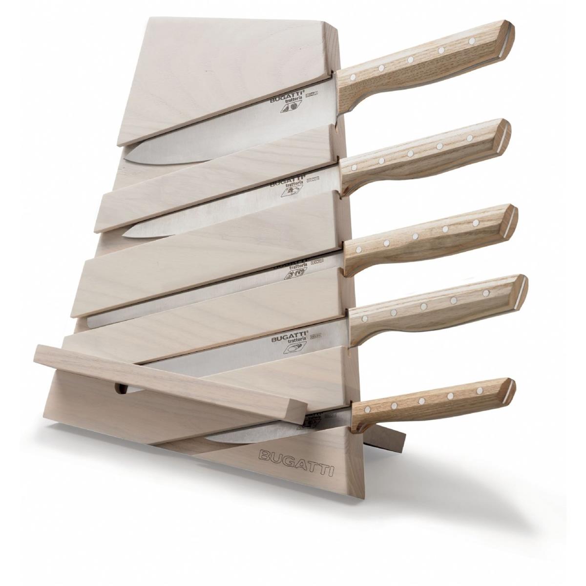 CEPPO TRATTORIA - Frêne blanchi avec planche à découper et pupitre - 5 couteaux avec manche en bois
