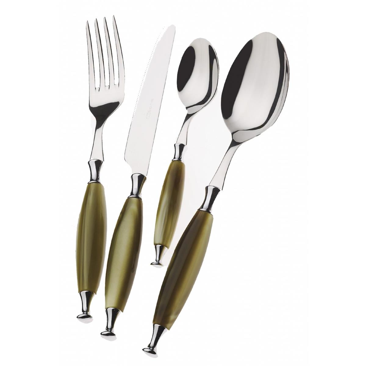 COUNTRY Cutlery Service - 24 Pieces - Chartreuse Green/Silk - Chromed Ring