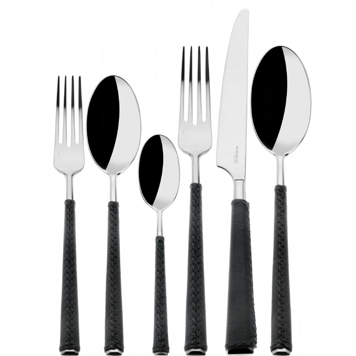 DUETTO Cutlery Service - 24 Pieces - Leather Handle - Black