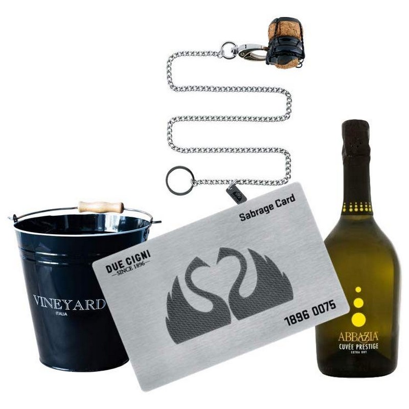 Due Cigni - Sommelier Kit with Steel Sabrage Card + Prosecco Cuvà©e + Black ice bucket