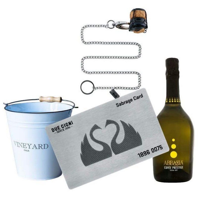 Due Cigni - Sommelier Kit with Steel Sabrage Card + Prosecco Cuvà©e + White ice bucket