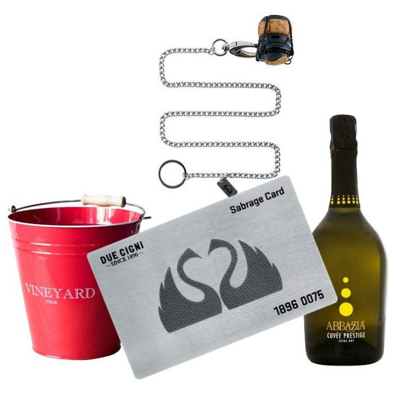 Due Cigni - Sommelier Kit with Steel Sabrage Card + Prosecco Cuvà©e + Red Ice Bucket