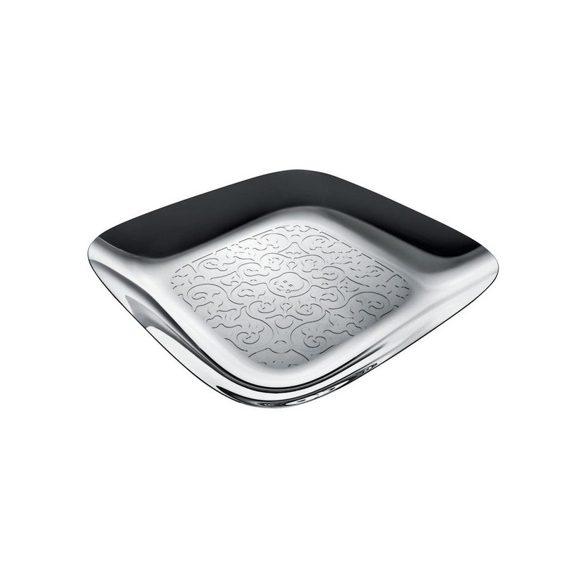 Alessi-Dressed Square tray in 18/10 stainless steel mirror polished - relief decoration