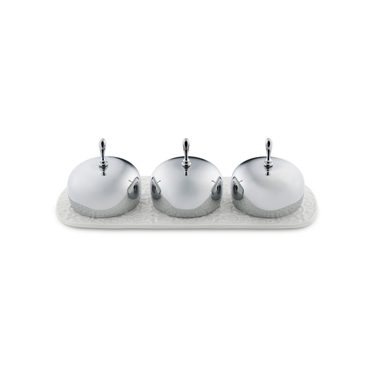 Alessi-Dressed Porcelain jam bowl with 18/10 stainless steel lids