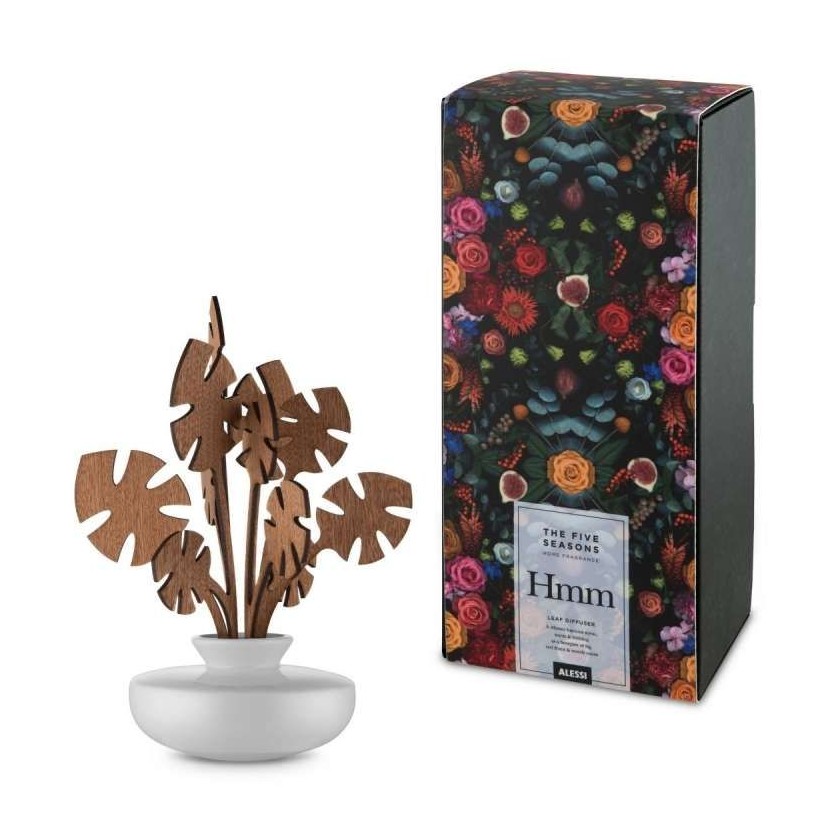 Alessi-Ohhh Leaves diffuser for room in porcelain and mahogany wood