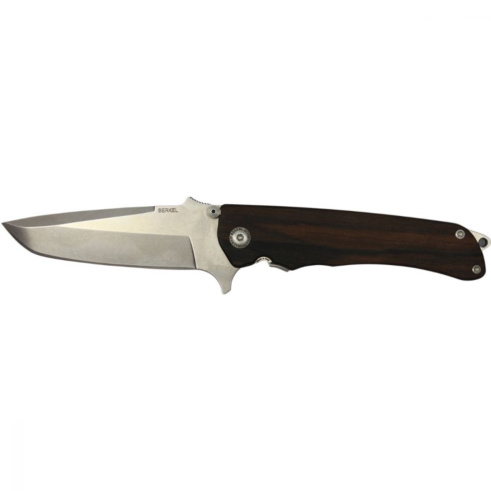 outdoor folding knife - ziricote - clear blade with gold logo