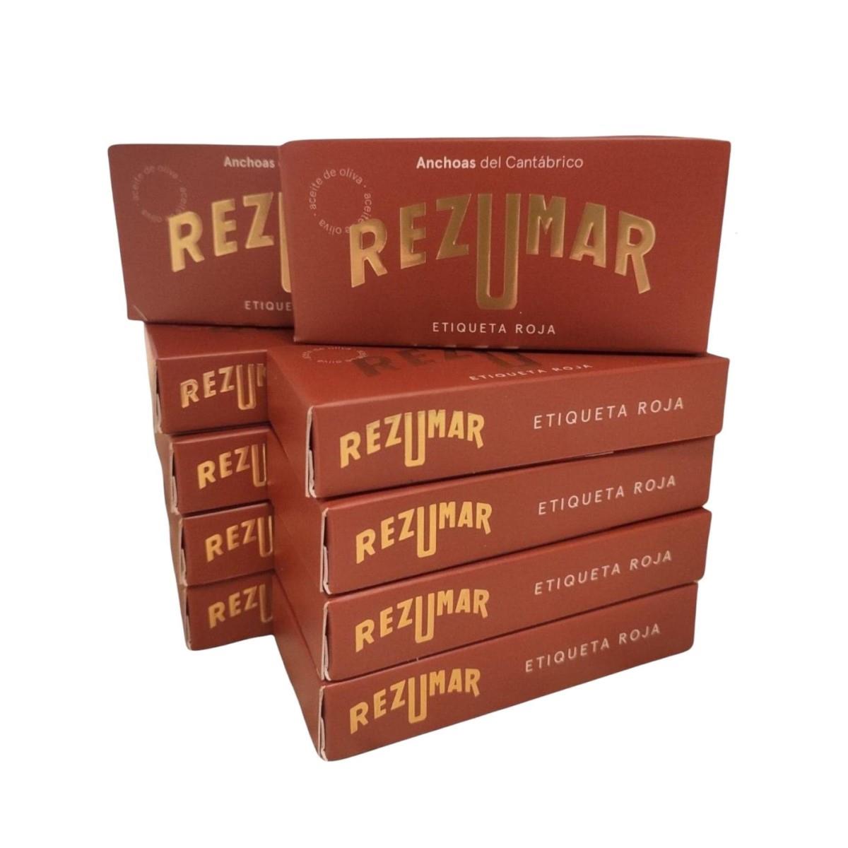 Rezumar - Etiqueta Roja - Filetes de Anchoa del Cantábrico - 10 Paquetes de 50 g