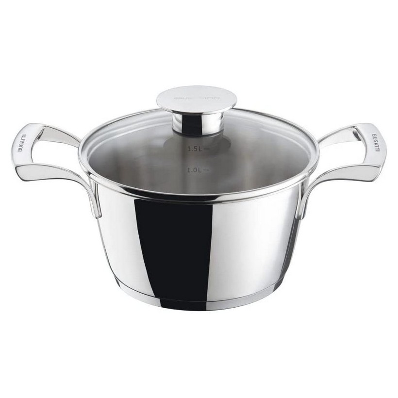 cucina italiana casserole in 18/10 stainless steel with glass lid, diameter 18 cm